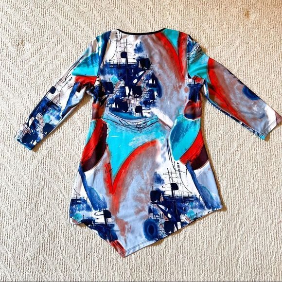 Sophie A Women’s Petite Small Abstract Multicolor Top 3/4 Sleeve Scoop Neck - Picture 2 of 3